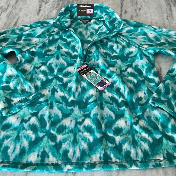 Eddie Bauer Turquoise Leaf Ikat Print Lightweight Fleece 1/4 Zip Pullover Size S - Picture 7 of 11